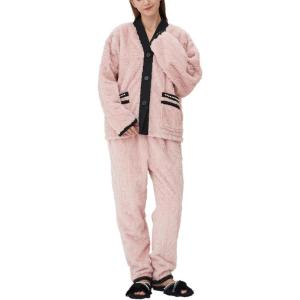 imagechouyatou Womens Fuzzy Fleece Pajama Set Color Block Jacquard Cardigan Pants Outfits Cozy Sleepwear Lounge Sets