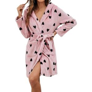 imagechouyatou Womens Fuzzy Fleece Sweet Heart Pattern Nightdress Ultra Soft Pajamas Nightgown