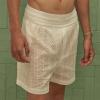 imagechouyatou Mens Sexy Crochet Beach Shorts Elastic Waist Floral Lace Embroidery Vacation Shorts