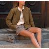 imagechouyatou Women Fall Fashion Faux Suede Leather Blazer Jacket Business Casual Suede Leather Jacket Suit