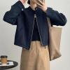 imagechouyatou Women Vintage Faux Suede Jacket Zip Up Bomber Jacket Stand Collar Cropped Biker Moto Jacket Coat