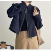 imagechouyatou Women Vintage Faux Suede Jacket Zip Up Bomber Jacket Stand Collar Cropped Biker Moto Jacket Coat