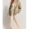 imagechouyatou Womens Button Down Faux Leather Jacket Notched Lapel PU Leather Coat with Pockets