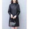 imagechouyatou Womens Elegant Collared Single Breasted Pu Faux Leather Jacket Trench Coat with Pockets