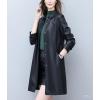 imagechouyatou Womens Elegant Collared Single Breasted Pu Faux Leather Jacket Trench Coat with Pockets