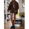 imagechouyatou Womens Fall Boyfriend Faux Suede Leather Jacket Casual Midi Long Button Down Shacket CoatCoffee
