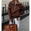 imagechouyatou Womens Fall Boyfriend Faux Suede Leather Jacket Casual Motorcycle Leather Jacket Winter Coat