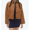 imagechouyatou Womens Fall Fashion Faux Suede Leather Jacket Casual Button Down Crop Leather Jacket Shacket