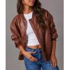 imagechouyatou Womens Fall Oversized Faux Leather Bomber Jacket Zip Boyfriend Motocycle Leather Jacket