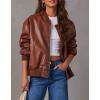 imagechouyatou Womens Fall Oversized Faux Leather Bomber Jacket Zip Boyfriend Motocycle Leather Jacket