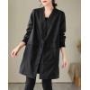 imagechouyatou Womens Fall VNeck Midi Long Faux Leather Jacket Office Business Casual Trench Coat