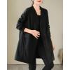 imagechouyatou Womens Fall VNeck Midi Long Faux Leather Jacket Office Business Casual Trench Coat