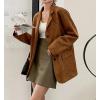 imagechouyatou Womens Fall Vintage Faux Suede Leather Jacket Suit Casual Button Down Notch Collar Blazer Coat