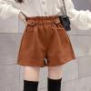 imagechouyatou Womens Fall Winter Cute Elastic High Waisted Ruffle Pleated Wool Wide Leg Shorts with Pockets