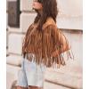 imagechouyatou Womens Fashion Fringe Tassels Faux Suede Leather Sleeveless Cropped Vest Jacket Tops