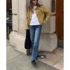 imagechouyatou Womens Faux Suede Cropped Jacket Casual Button Down Faux Suede Leather Shacket Tops