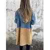 imagechouyatou Womens Notched Lapel Double Breasted Denim Spliced Faux Suede Leather Long Trench Coat Jacket Outerwear