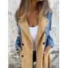 imagechouyatou Womens Notched Lapel Double Breasted Denim Spliced Faux Suede Leather Long Trench Coat Jacket Outerwear
