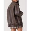 imagechouyatou Womens Oversized Faux Leather Bomber Jacket Fall Casual Shacket Motocycle Leather Jacket