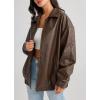 imagechouyatou Womens Oversized Faux Leather Bomber Jacket Fall Casual Shacket Motocycle Leather Jacket