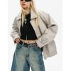 imagechouyatou Womens Oversized Faux Leather Bomber Jacket Zip Boyfriend Shacket Motocycle JacketBeige