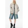 imagechouyatou Womens Oversized Faux Leather Bomber Jacket Zip Boyfriend Shacket Motocycle JacketBeige