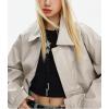 imagechouyatou Womens Oversized Faux Leather Bomber Jacket Zip Boyfriend Shacket Motocycle JacketBeige