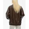 imagechouyatou Womens Oversized Faux Leather Bomber Jacket Zip Boyfriend Shacket Motocycle JacketBrown
