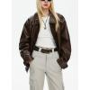 imagechouyatou Womens Oversized Faux Leather Bomber Jacket Zip Boyfriend Shacket Motocycle JacketBrown