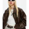 imagechouyatou Womens Oversized Faux Leather Bomber Jacket Zip Boyfriend Shacket Motocycle JacketBrown