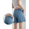 imagechouyatou Womens Pleated Hem Jean Shorts High Elastic Waisted Flare Wide Leg Denim Shorts with Pockets