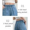 imagechouyatou Womens Pleated Hem Jean Shorts High Elastic Waisted Flare Wide Leg Denim Shorts with Pockets