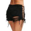 imagechouyatou Womens Sexy Ripped Hole Clubwear Side Lace Up Mini Denim Jean Shorts