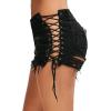 imagechouyatou Womens Sexy Ripped Hole Clubwear Side Lace Up Mini Denim Jean Shorts
