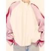 imagechouyatou Womens Stand Collar Faux Leather Bomber Jacket Patchwork PU Leather Zip Up Coat with Pockets