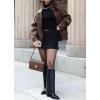 imagechouyatou Womens Vintage Faux Leather Bomber Jacket Double Breasted Oversized Coat Motorcycle Jacket