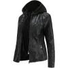 imagechouyatou Womens Vintage Long Sleeve Zip Up Hooded PU Washed Faux Leather Jacket Coat