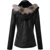 imagechouyatou Womens Winter Detachable Fur Hooded Sherpa Lined Quilted Pu Leather Biker Jacket