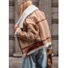 imagechouyatou Womens Winter Sherpa Lined Faux Leather Jacket Patchwork Motorcycle Oversized Coat with Belt