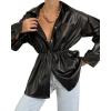 imagechouyatou Womens Casual Long Sleeve Button Down Shirts Pu Faux Leather Peplum Jacket