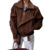 imagechouyatou Womens Fall Boyfriend Faux Suede Leather Jacket Casual Motorcycle Leather Jacket Winter Coat