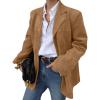 imagechouyatou Womens Fall Vintage Faux Suede Leather Jacket Suit Casual Button Down Notch Collar Blazer Coat