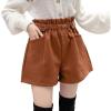 imagechouyatou Womens Fall Winter Cute Elastic High Waisted Ruffle Pleated Wool Wide Leg Shorts with Pockets