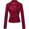 imagechouyatou Womens Fashion Notched Collar Slim Suede Leather Short Biker Jacket