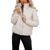 imagechouyatou Womens Faux Leather Puffer Jacket Long Sleeve Stand Collar Crop Winter Coat
