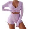 imagechouyatou Womens Flora Print Crop Top and Tight Shorts 2 Piece Workout Sets Yoga Outfits
