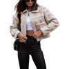 imagechouyatou Womens Open Front Faux Leather Sherpa Fleece Spliced Cropped Jacket Coat Outerwear