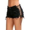 imagechouyatou Womens Sexy Ripped Hole Clubwear Side Lace Up Mini Denim Jean Shorts