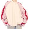 imagechouyatou Womens Stand Collar Faux Leather Bomber Jacket Patchwork PU Leather Zip Up Coat with Pockets