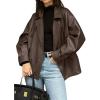 imagechouyatou Womens Vintage Faux Leather Bomber Jacket Double Breasted Oversized Coat Motorcycle Jacket